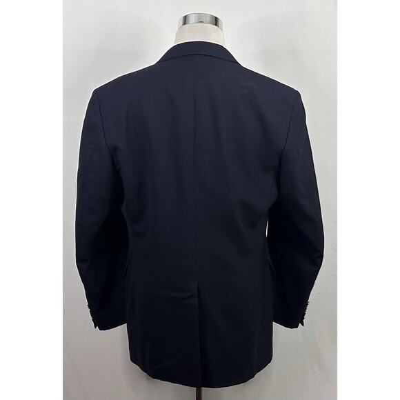 Evan Picone 44L Vintage Blazer 100% Wool Navy Blue Gold Two Button Lined Vented - Picture 5 of 7